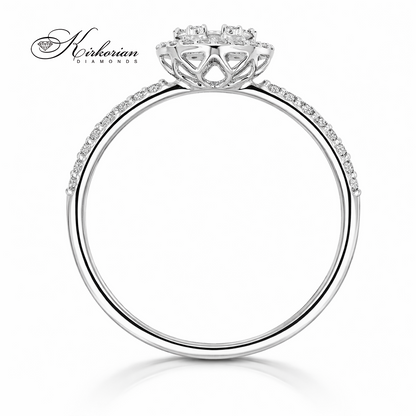 годежен пръстен с ореол от диаманти и диаманти по халката