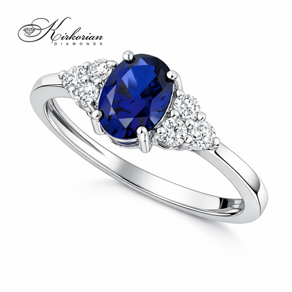 луксозен пръстен със син сапфир и диаманти