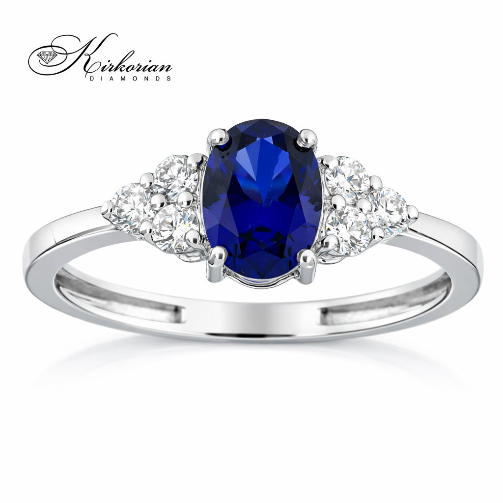 пръстен със сапфир и диаманти от бяло злато 14к LR7151