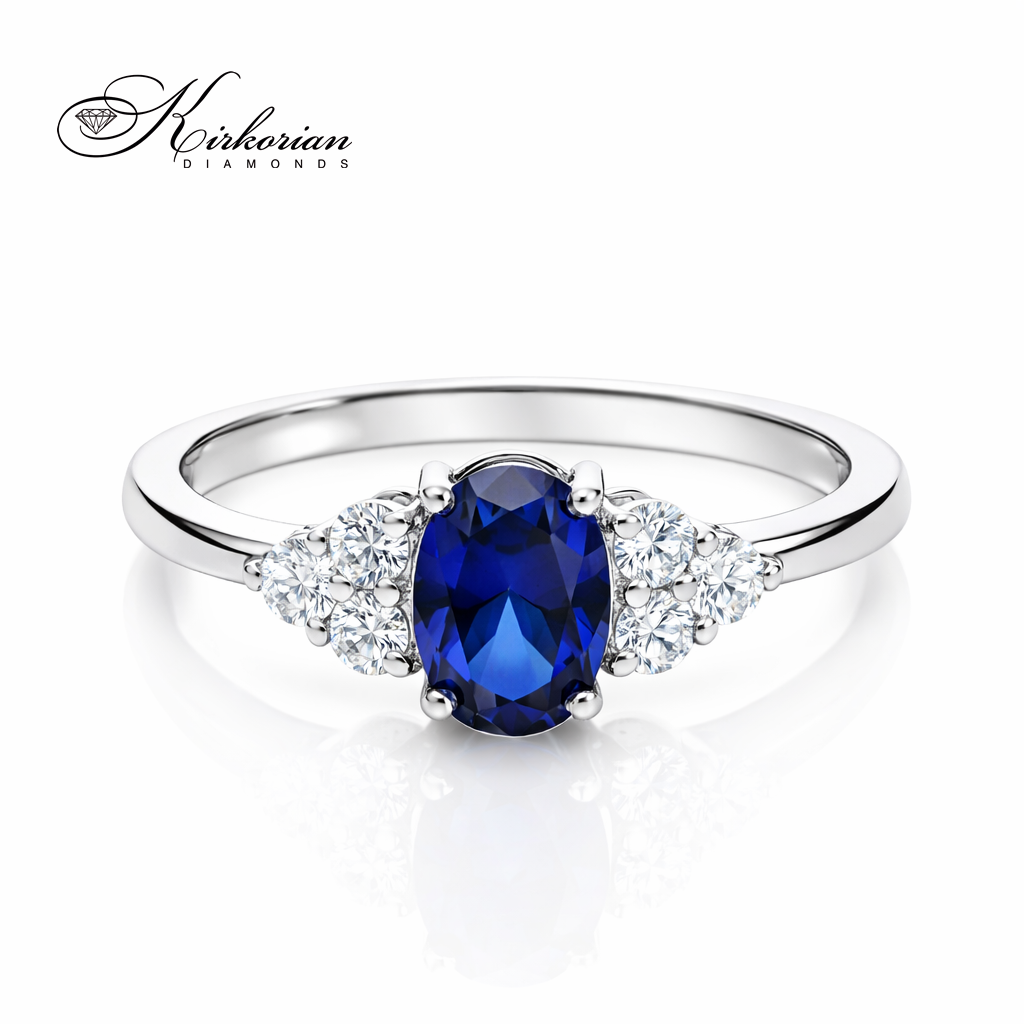 дамски пръстен бяло злато със сапфир и диаманти