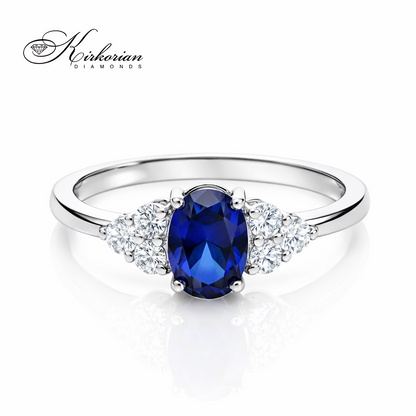 дамски пръстен бяло злато със сапфир и диаманти