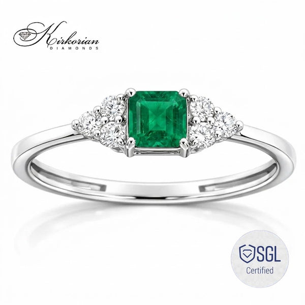 Годежен пръстен от бяло злато със смарагд 0.31 ct и диаманти 0.14 ct – LR7217EM