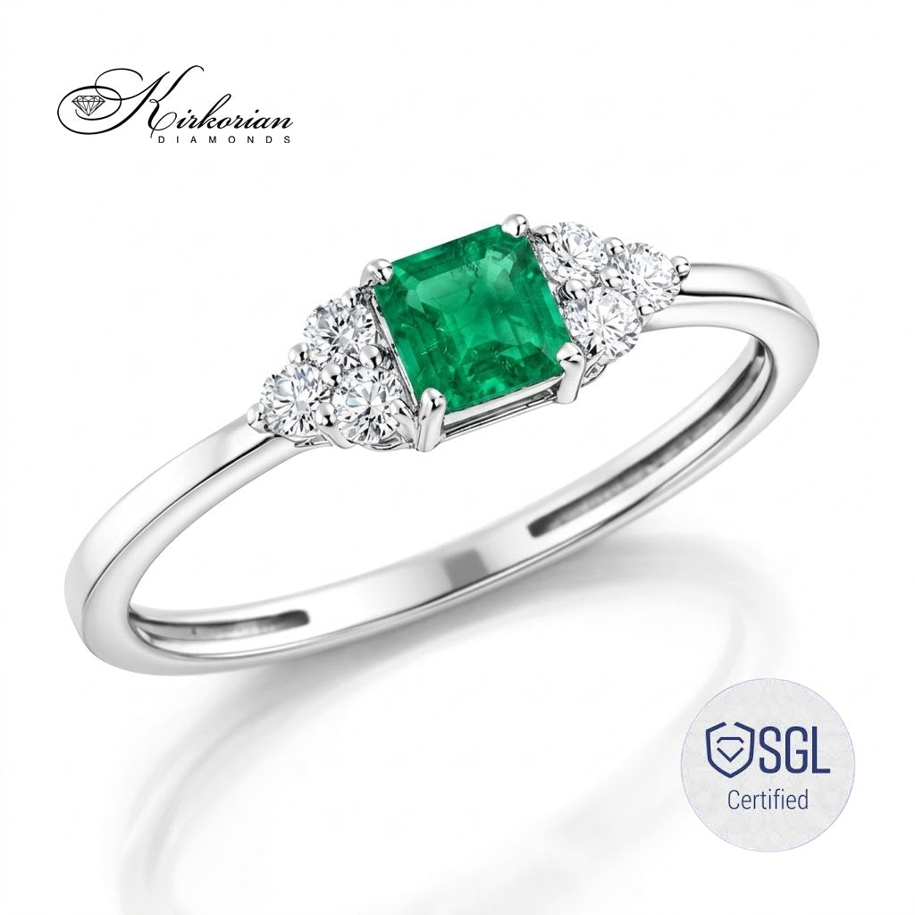 Сертифициран пръстен със смарагд 0.31 ct и диаманти 0.14 ct F/G VS-S