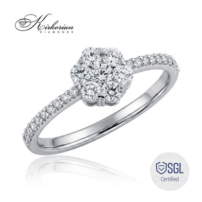 Сертифициран клъстерен годежен пръстен с естествени диаманти 0.49 ct