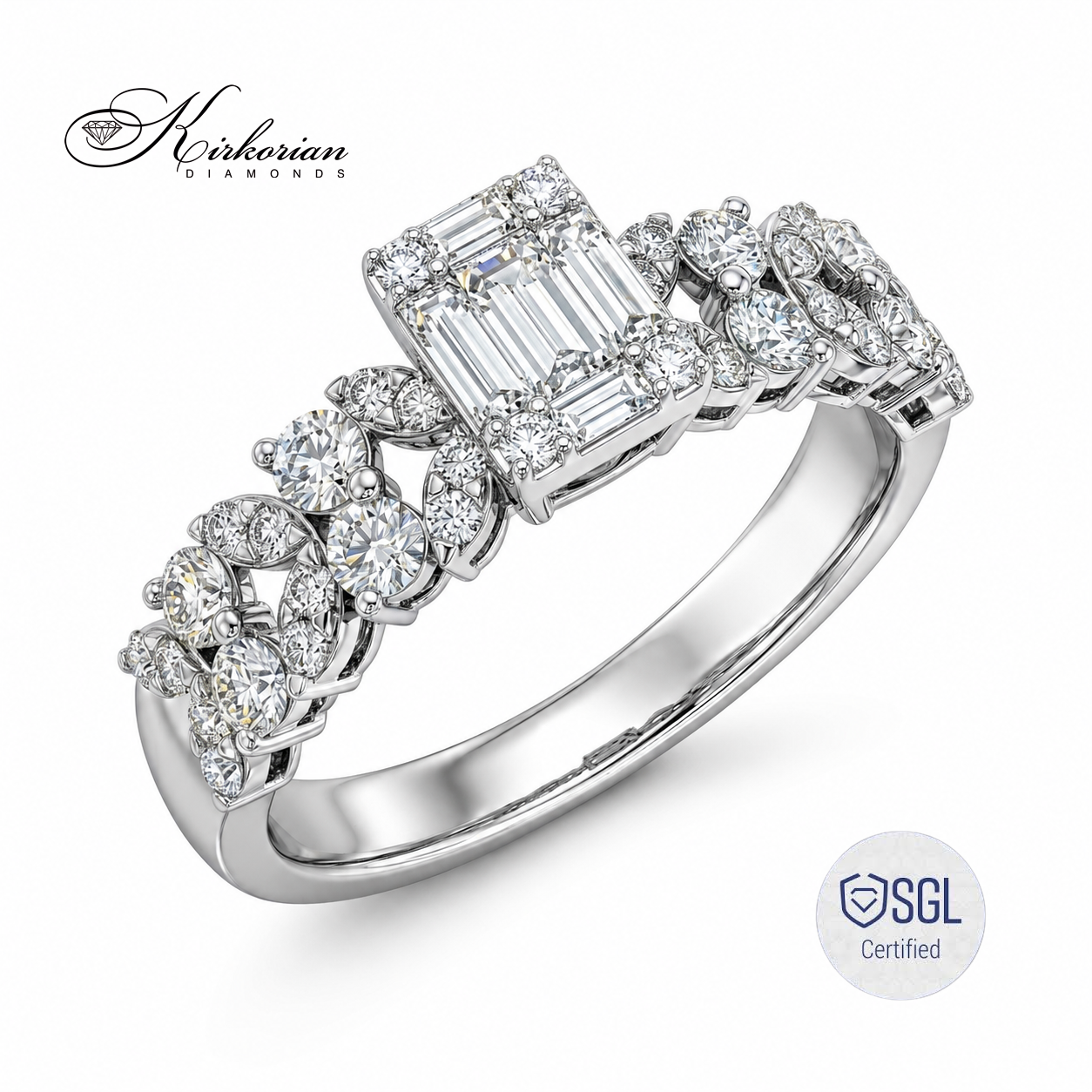 Luxury emerald cut diamond ring от бяло злато 14K