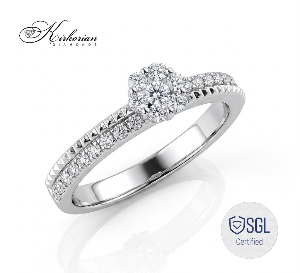 Luxury flower diamond ring от бяло злато 14K с естествени диаманти