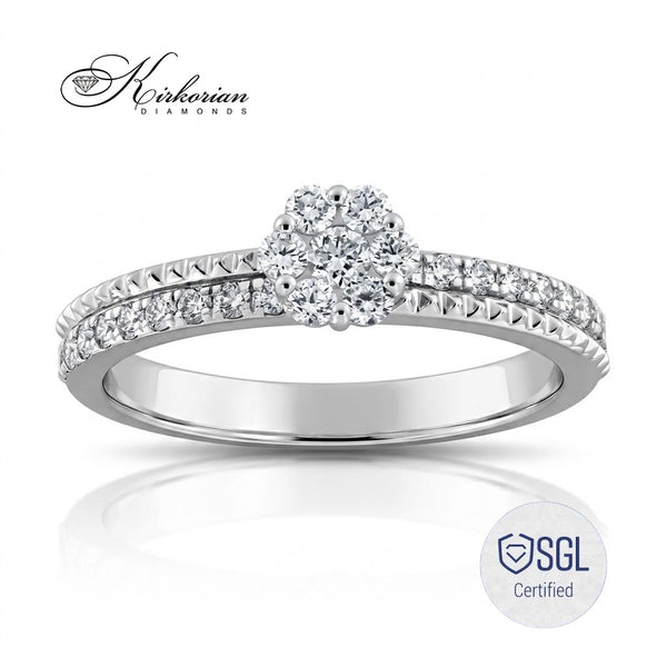 Годежен пръстен с естествени диаманти 0.37 ct от бяло злато 14K – Luxury Diamond Flower Ring LR8409