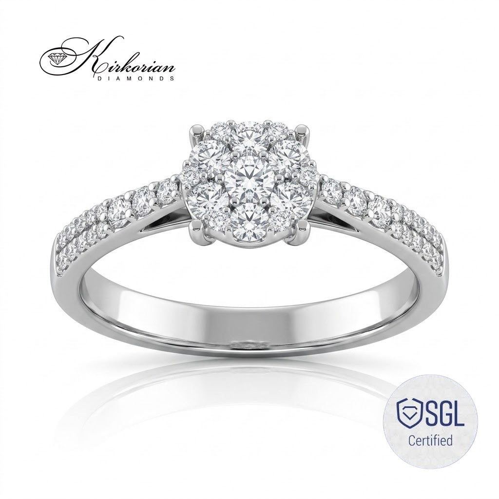 Сертифициран годежен пръстен от бяло злато с диаманти 0.37 ct