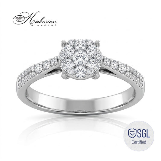 Сертифициран годежен пръстен от бяло злато с диаманти 0.37 ct