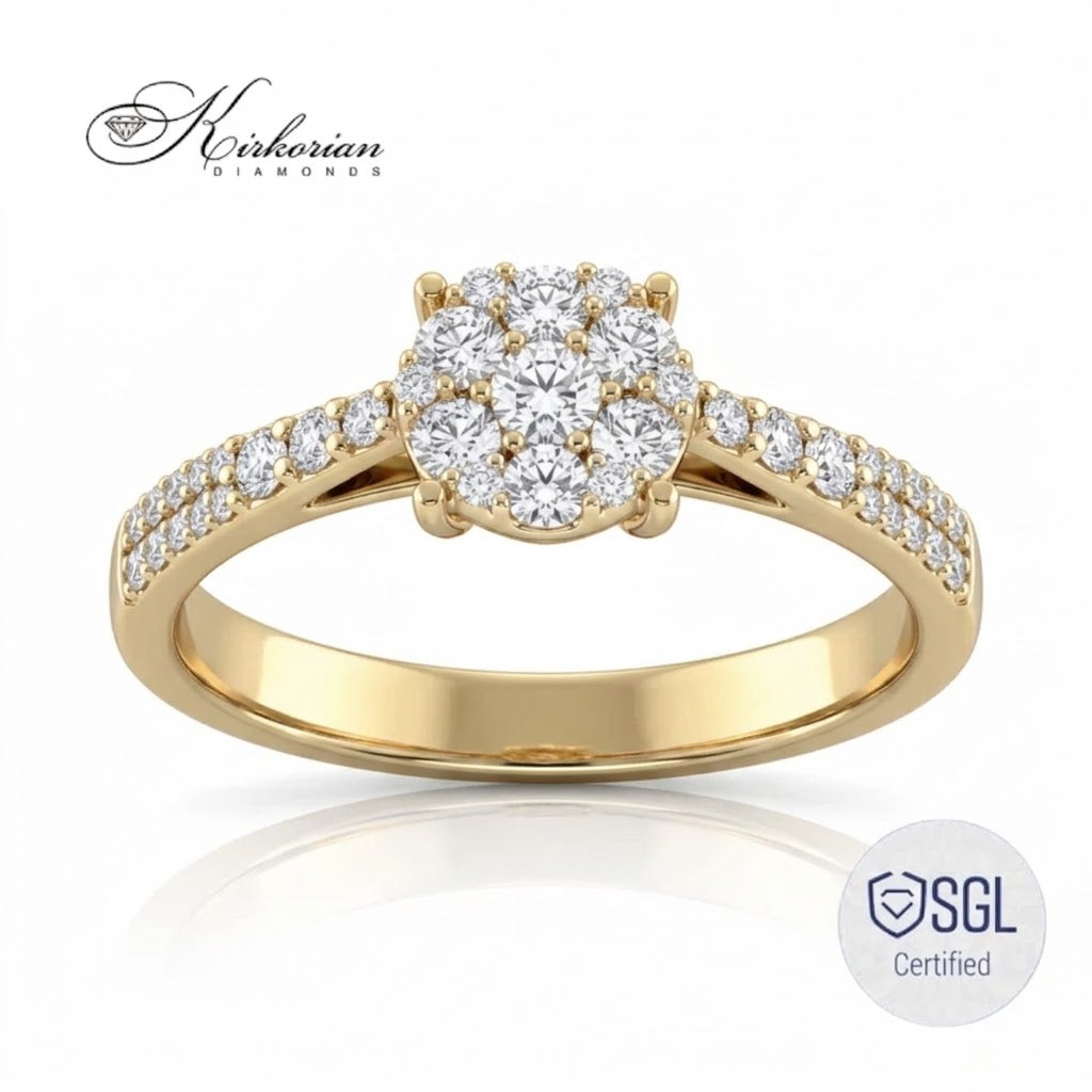 Пръстен от 14К жълто злато с диамантен клъстер 0.32 ct – изглед отпред