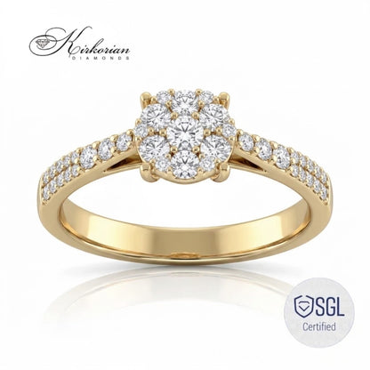 Пръстен от 14К жълто злато с диамантен клъстер 0.32 ct – изглед отпред