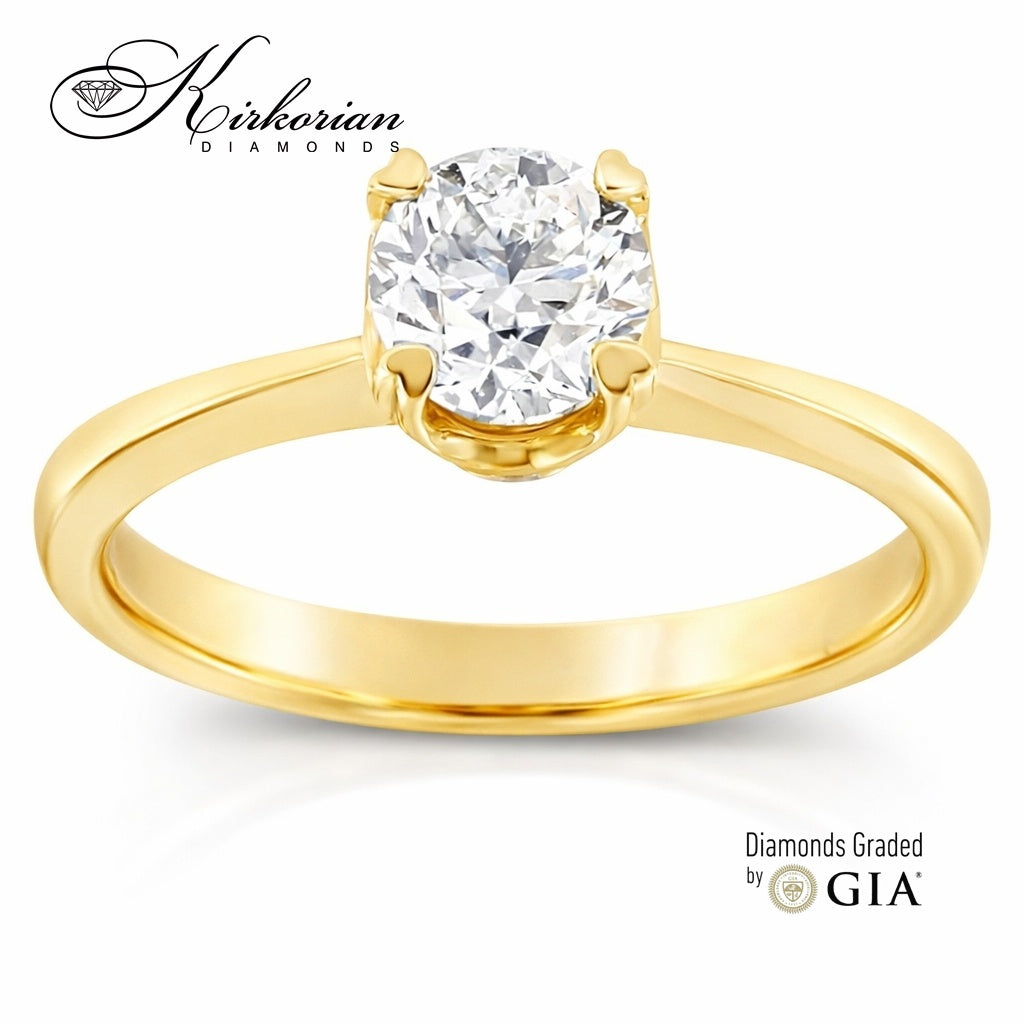 пръстен с кръгъл диамант жълто злато