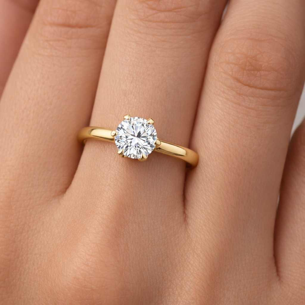 годежен пръстен с диамант на ръка