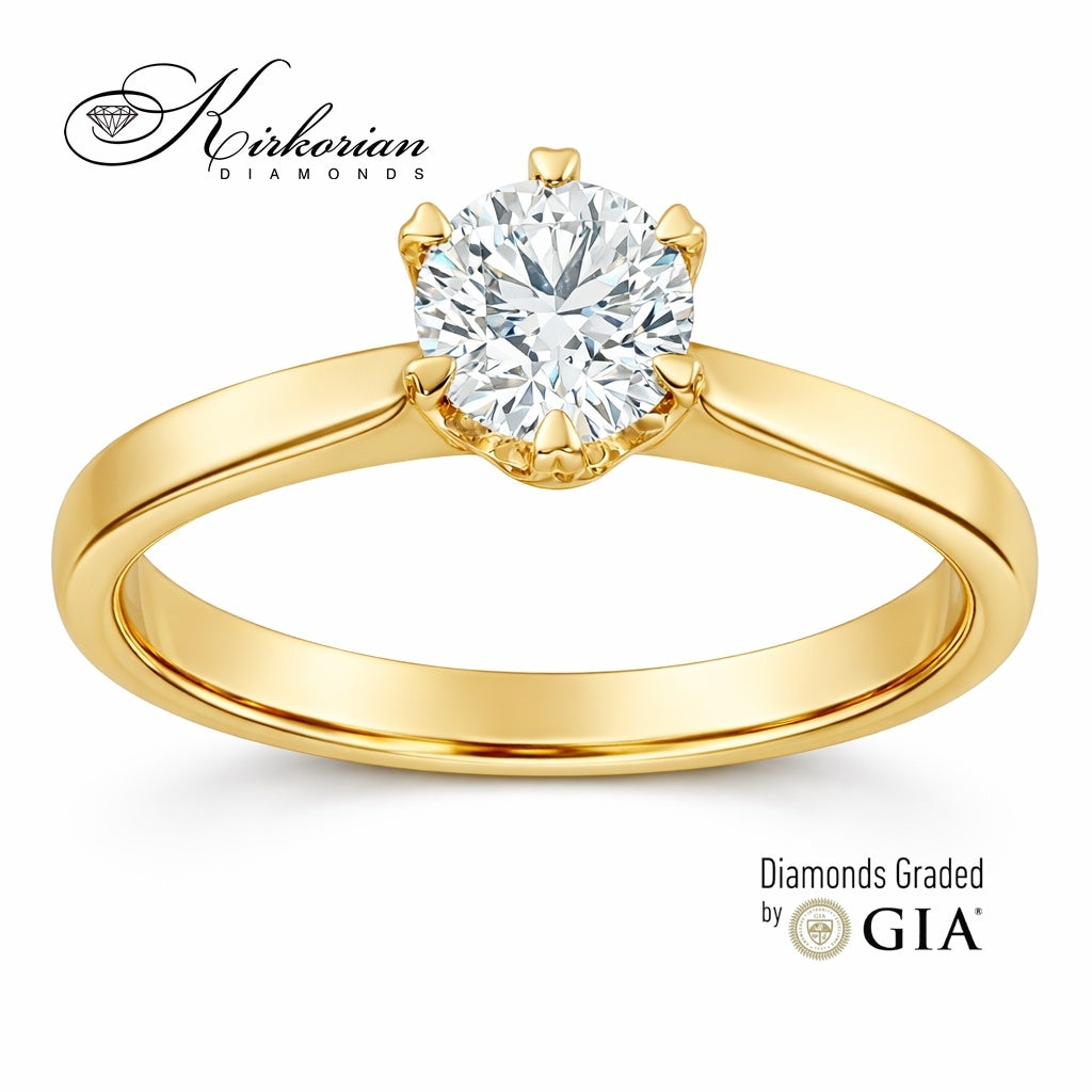 годежен пръстен жълто злато с диамант GIA