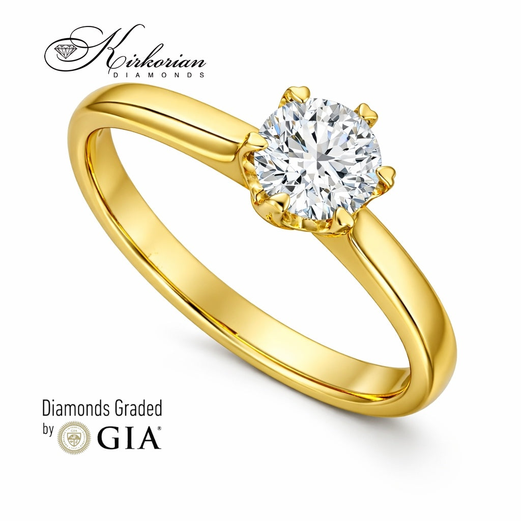 солитер пръстен жълто злато с диамант