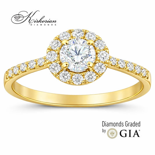 годежен пръстен жълто злато 18K диамант 0.51ct GIA