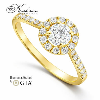 годежен пръстен ореол с диамант 0.66ct жълто злато