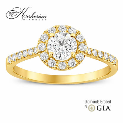 луксозен годежен пръстен 18K жълто злато диамант 0.66ct GIA