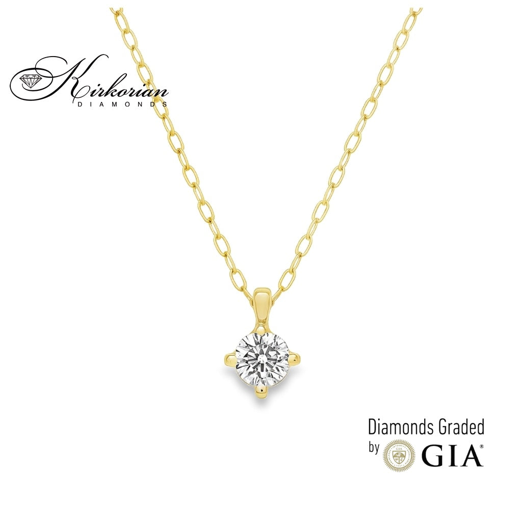 Класическо колие с един диамант 0.25ct от жълто злато 18k | GIA сертификат | Код: M110