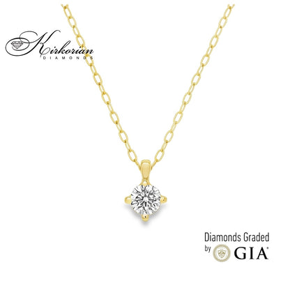 Класическо колие с един диамант 0.25ct от жълто злато 18k | GIA сертификат | Код: M110