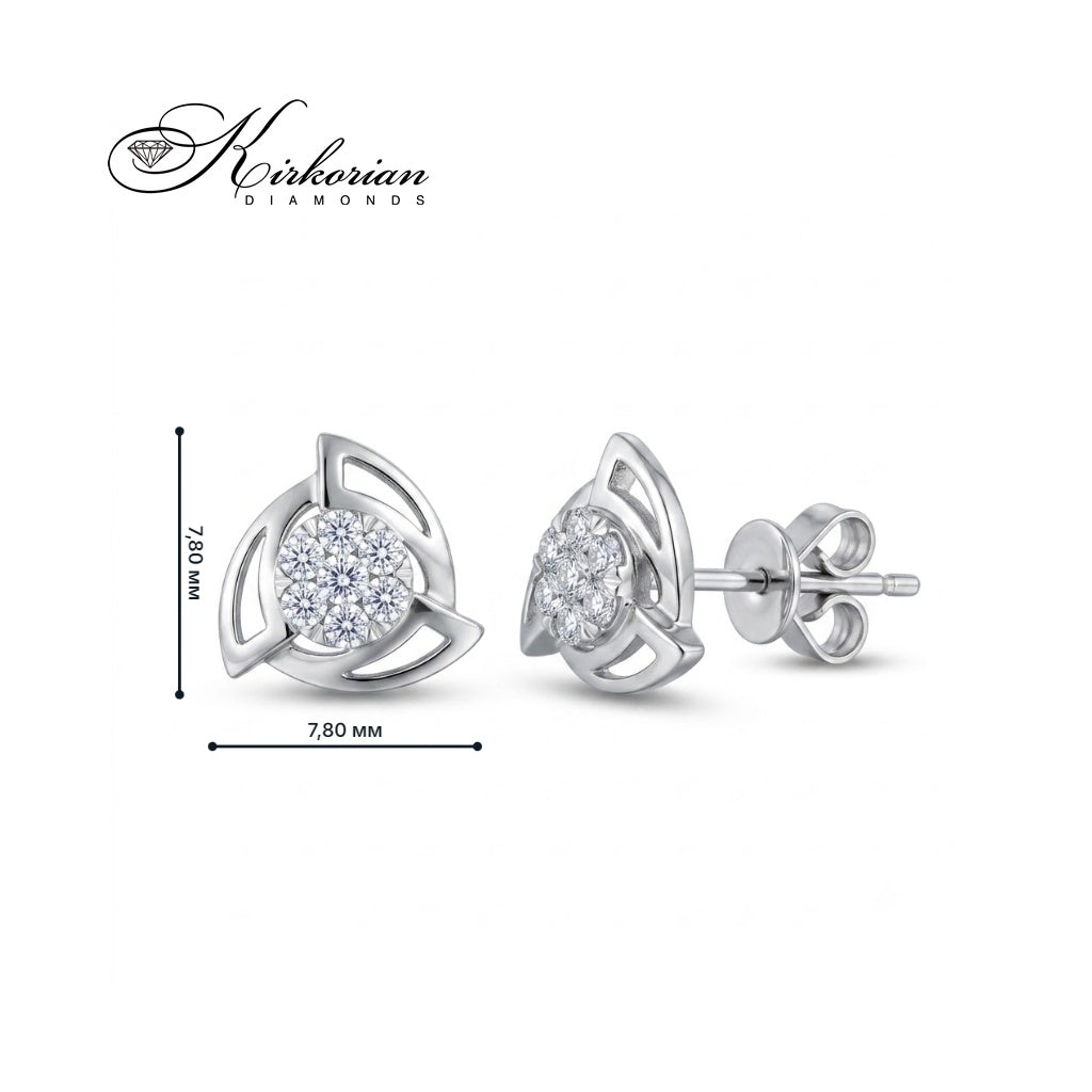 Обеци от бяло злато 18К с диаманти 0.11 ct модел OB006 Kirkorian Diamonds – обеци на щифт с размер 7.80 мм и кръгли брилянти