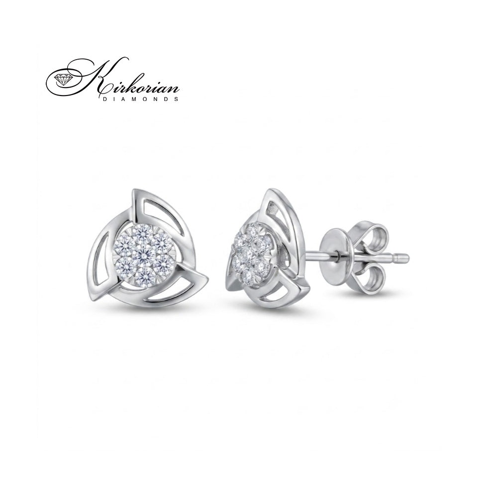 Луксозни обеци от бяло злато 18К с естествени диаманти 0.11 карата OB006 Kirkorian Diamonds – фини обеци на щифт с брилянтна шлифовка