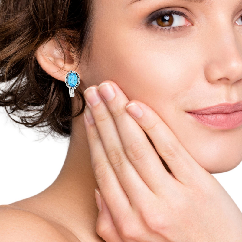 Обеци бяло злато 14K с топаз и диаманти – елегантност и стил, английско закопчаване