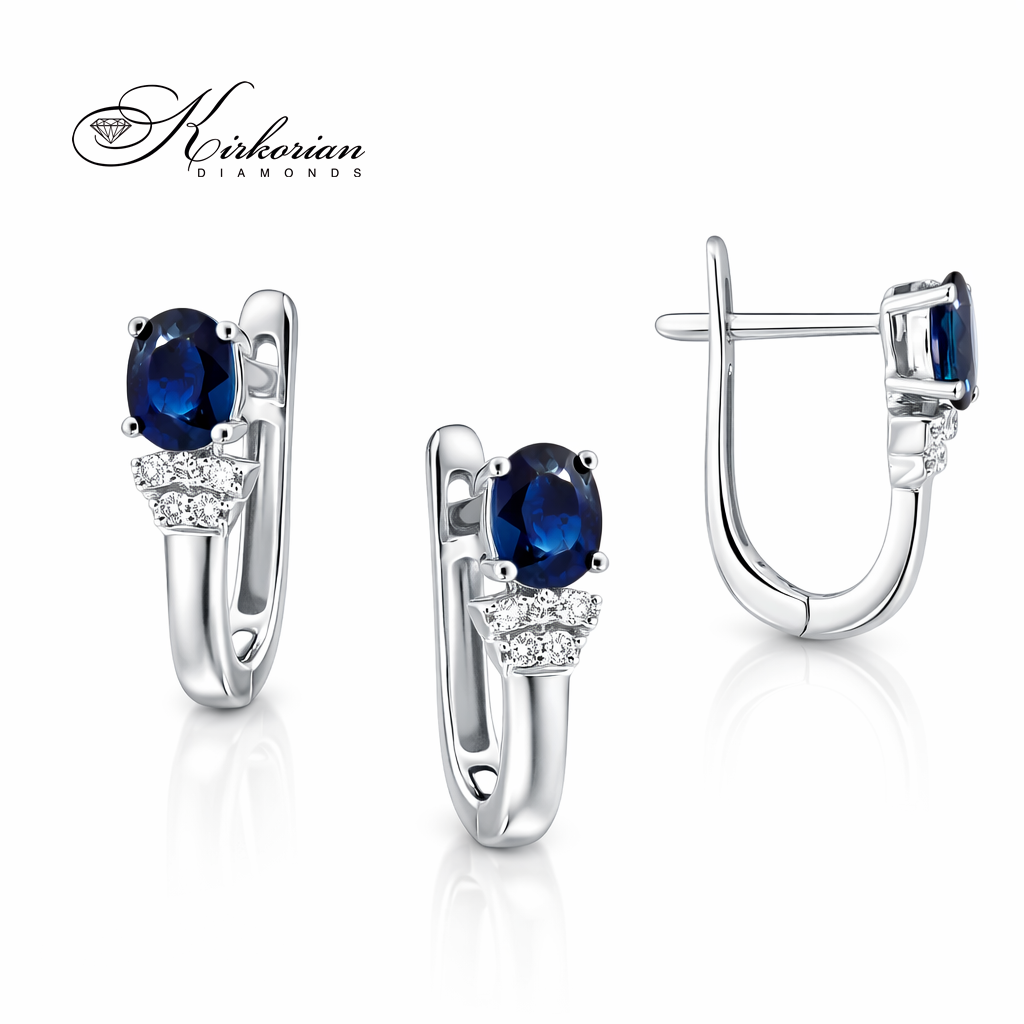 Обеци от Бяло Злато 18К със Сапфири и Диаманти - ON1A
