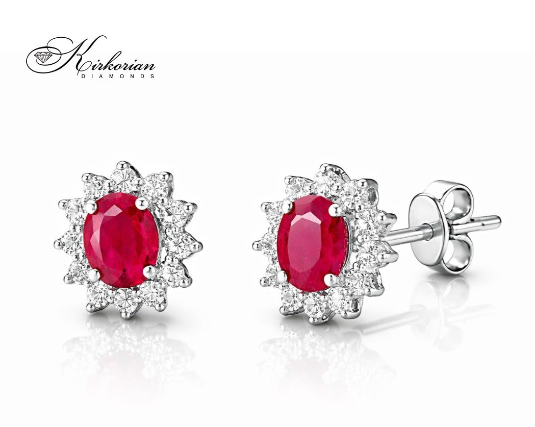 Обеци от Бяло Злато 14К с Рубин и Диаманти - ON4