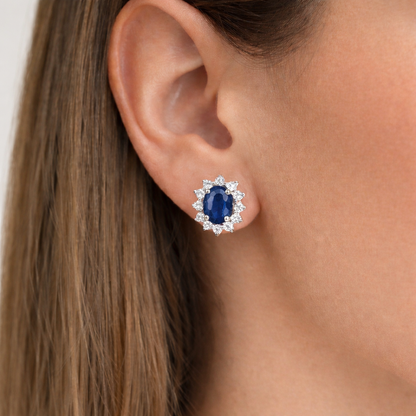 Обеци от Бяло Злато 18К със Сапфир и Диаманти - ON5