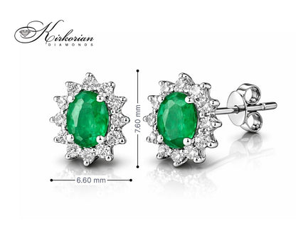 Обеци от Бяло Злато 18К със Смарагд и Диаманти