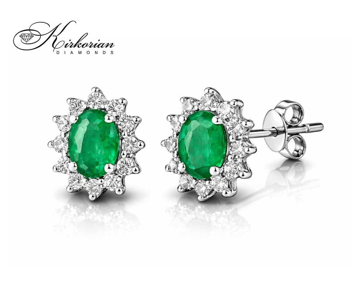 Обеци от Бяло Злато 18К със Смарагд и Диаманти - ON6