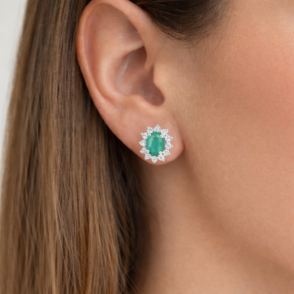 Обеци от Бяло Злато 18К със Смарагд и Диаманти - ON6