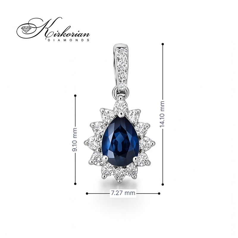 Висулка от бяло злато 18k с диаманти 0.15ct и сапфир 0.30ct във форма капка | Код: PD016441