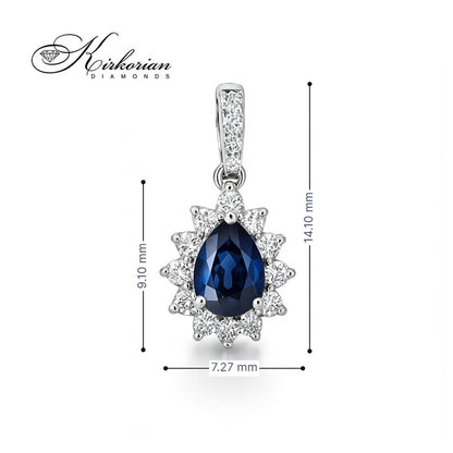 Висулка от бяло злато 18k с диаманти 0.15ct и сапфир 0.30ct във форма капка | Код: PD016441