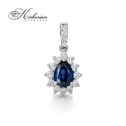 Висулка от бяло злато 18k с диаманти 0.15ct и сапфир 0.30ct във форма капка | Код: PD016441