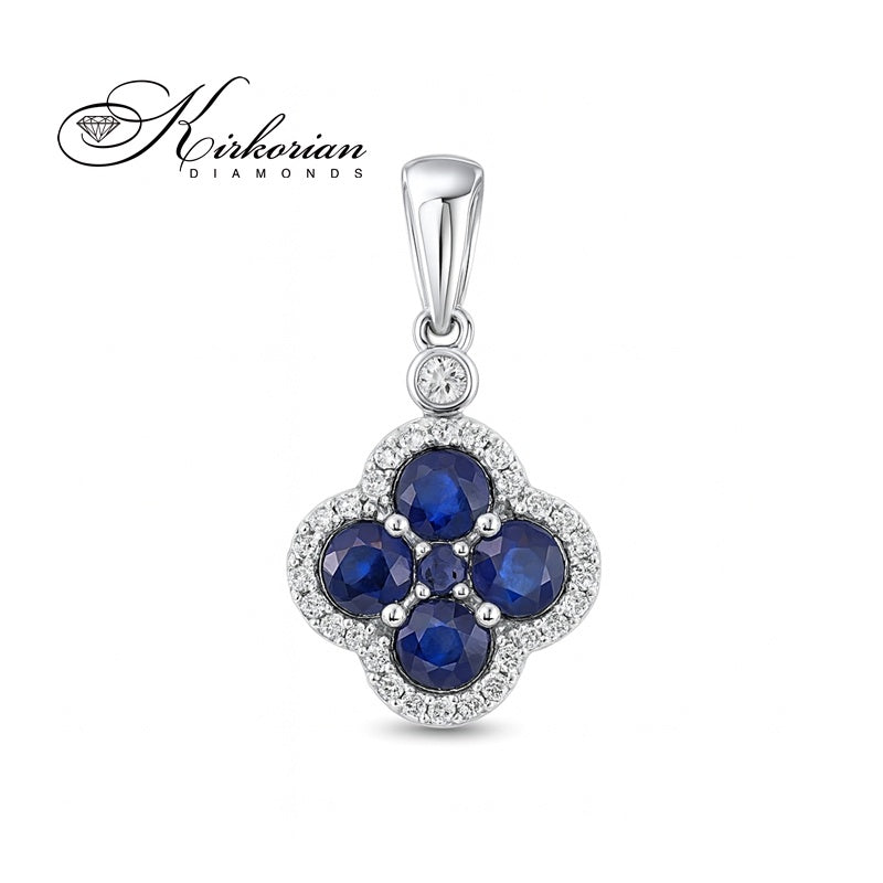 Висулка от бяло злато 18k с диаманти 0.16ct и сапфири 0.77ct във форма на детелина | Код: PD019817