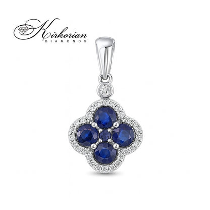 Висулка от бяло злато 18k с диаманти 0.16ct и сапфири 0.77ct във форма на детелина | Код: PD019817