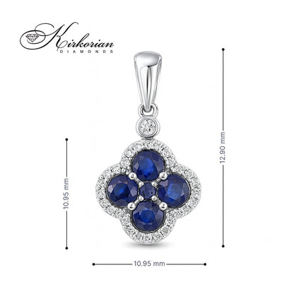 Висулка от бяло злато 18k с диаманти 0.16ct и сапфири 0.77ct във форма на детелина | Код: PD019817