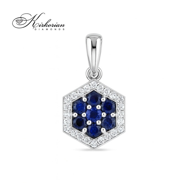 Висулка от бяло злато 18k с диаманти 0.18ct и сапфири 0.728ct | Код: PD019818