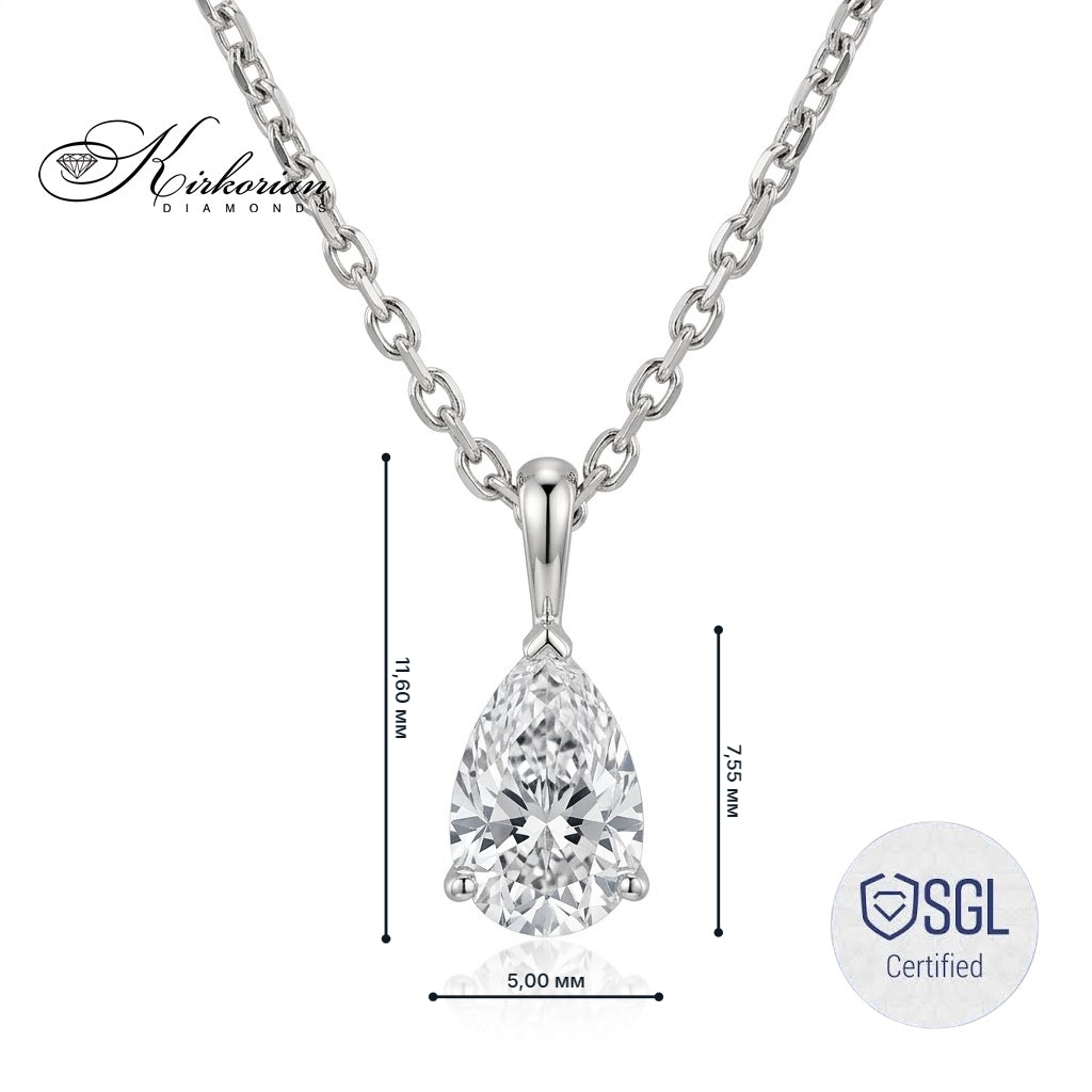 Размери на колие PD10065AF с естествен диамант Pear 0.49 ct – камък 7,55 × 5,00 мм и висулка 11,60 мм
