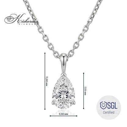 Размери на колие PD10065AF с естествен диамант Pear 0.49 ct – камък 7,55 × 5,00 мм и висулка 11,60 мм