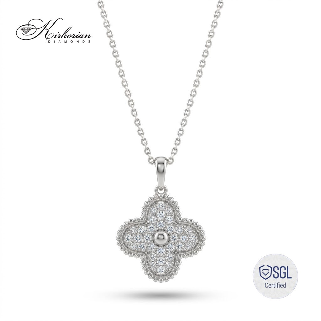 Луксозно колие детелина с естествени диаманти 0.85 ct от бяло злато 14K | PD12785 | Kirkorian Diamonds