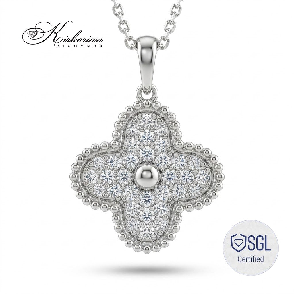 Луксозно колие детелина от бяло злато 14K с естествени диаманти 0.85 ct – Premium Clover Necklace PD12785
