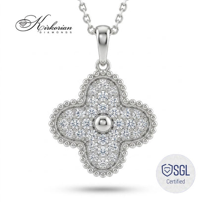 Луксозно колие детелина от бяло злато 14K с естествени диаманти 0.85 ct – Premium Clover Necklace PD12785