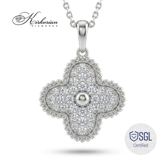 Луксозно колие детелина от бяло злато 14K с естествени диаманти 0.85 ct – Premium Clover Necklace PD12785