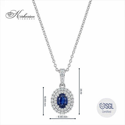 Колие от 14К бяло злато с естествен сапфир 0.54 ct и диаманти 0.36 ct F/G VS, висулка 20.10 х 9.45 мм