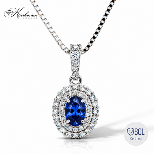 Колие от бяло злато 14К с естествен сапфир 0.54 ct и диаманти 0.36 ct