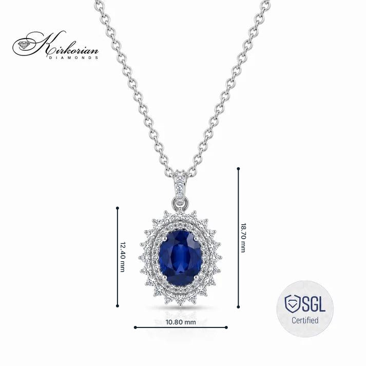 Колие от 14К бяло злато с естествен сапфир 0.99 ct и диаманти 0.38 ct F/G VS, висулка 18.70 х 10.80 мм – PD6318