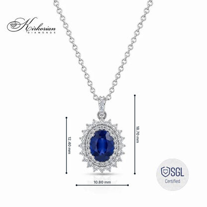 Колие от 14К бяло злато с естествен сапфир 0.99 ct и диаманти 0.38 ct F/G VS, висулка 18.70 х 10.80 мм – PD6318